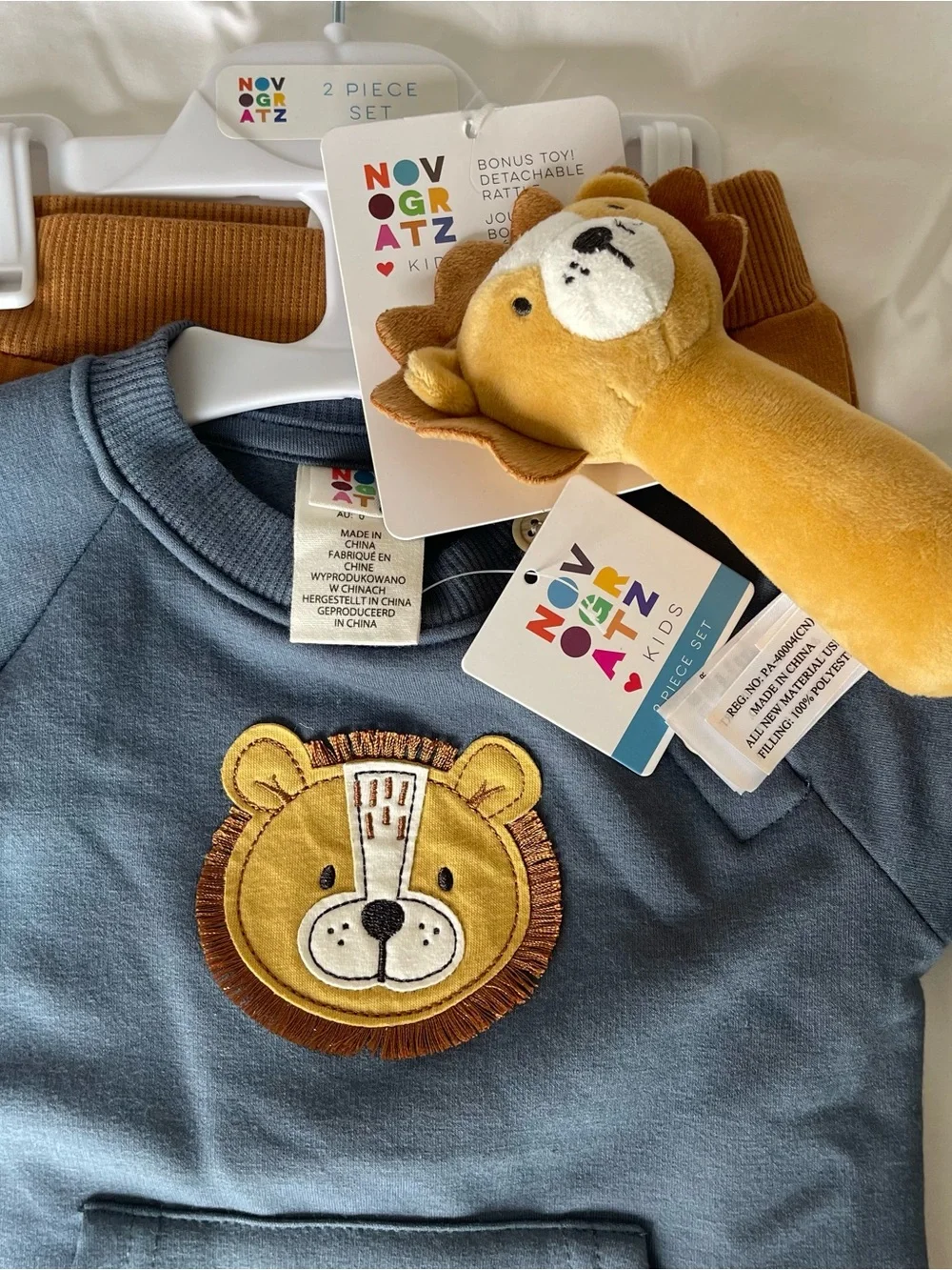 Novogratz boys blue lion-embroidered sweatshirt brown pants toy size 6-9M NWT